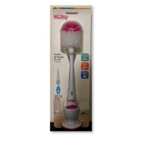 Cepillo 2 en 1 Nuby para Biberones y Tetinas con Base (Rosa)